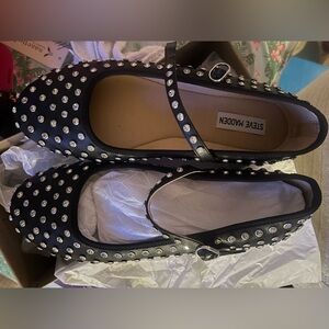 Steve Madden Studded Black Mary Jane Flats